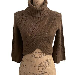 EUC Bebe Brown Asymmetrical Turtleneck Crop Sweater - Size XS